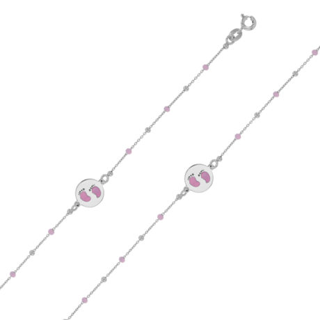 bracelet-medaille-motif-pieds-email-rose-pierres-synthetiques-et-argent-rhodie-3-31812830R